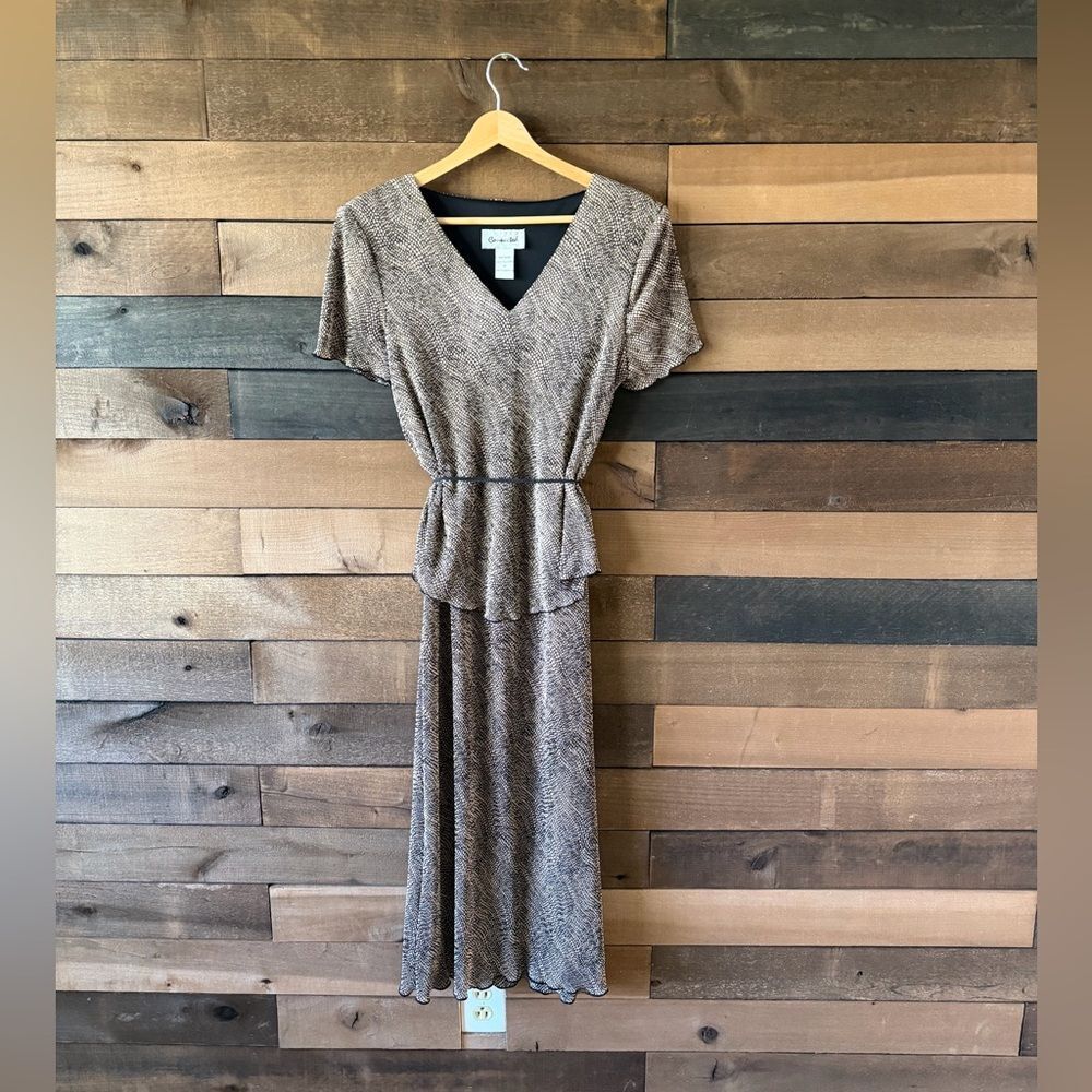 Vintage Brown Patterned Midi Dress - Picture 2 of 10